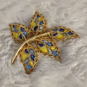 Vtg. Corocraft Stained Glass Leaf Brooch
